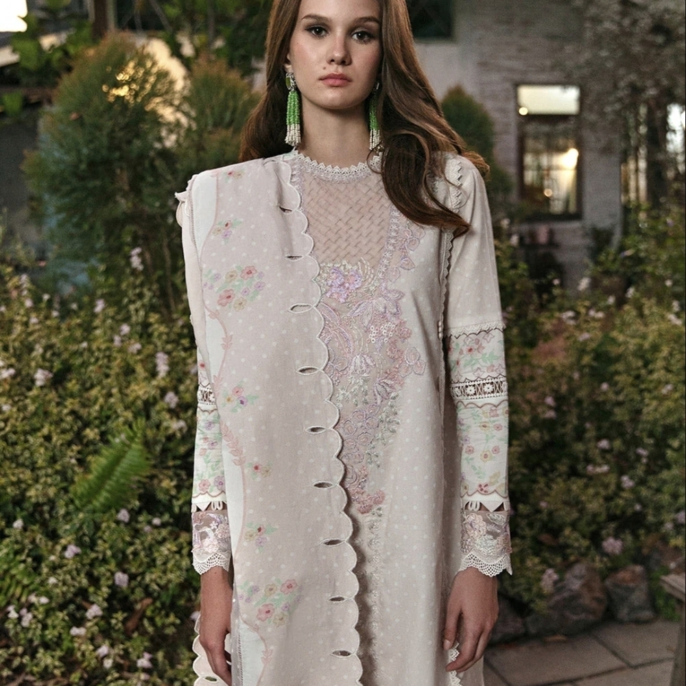 Elegant Cream Floral Midi Dress